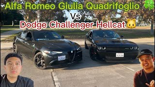 ALFA ROMEO GIULIA QUADRIFOGLIO VS DODGE CHALLENGER HELLCAT WHAT AN EPIC RACE😱 [upl. by Lleinnad]