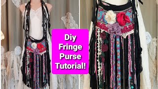 Fringe purse sewing tutorial  DIY hippie bag [upl. by Mast]