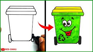 How To Draw Trash Can For Kids  Dust bin Drawing Easy  Recycle bin Drawing [upl. by Elgna]