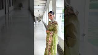 Banarasee Handwoven Crushed Tissue Saree With Meena BorderOlive Green [upl. by Bettye]