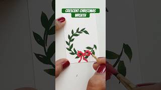 Make a crescent Christmas wreath with me  Watercolor painting handpainted diyholidaycards paint [upl. by Siuraj495]