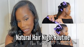 NATURAL HAIR NIGHT ROUTINE  HOW TO PRESERVE SILK PRESS WITH FLEXI RODS  FLEXI RODS ON SILK PRESS [upl. by Voleta]