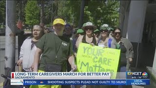 Caregivers march for better pay in Sacramento [upl. by Flyn]