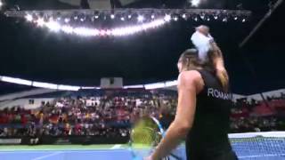 Alexandra Dulgheru beats Eugenie Bouchard in Fed Cup Mocks her with epic celebration handshake [upl. by Emyaj]