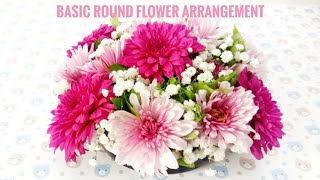 Round flower arrangement tutorial  round style basic flower arrangement for beginners [upl. by Mcfarland]