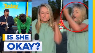 Reporter slaps herself trying to hit fly  Today Show Australia [upl. by Jenni]