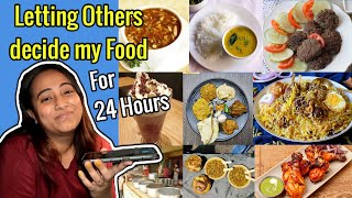 Letting the OTHER PERSON decide What I eat in a day for 24 hours Food challenge [upl. by Henden]