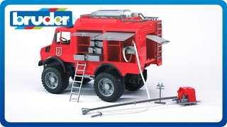 Bruder Toys MB Unimog Fire Rescue Truck w Accesories and Light amp Sound Module 02480 [upl. by Yeloc876]