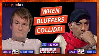 90  Devilfish v Surinder Sunar  Top 100 Greatest Poker Moments  partypoker [upl. by Aidualk]