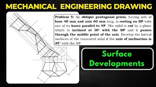 Oblique Truncated Pentagonal Prism Surface Development  Problem 5  Plate 1 amadergyantechnical [upl. by Mad]