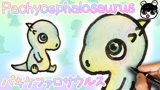 【Dinosaur】How to draw Cute Pachycephalosaurus  step by step [upl. by Anwahsit853]