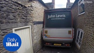 John Lewis lorry gets stuck in narrow lane in Bruton Somerset  Daily Mail [upl. by Rothberg]