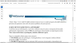 2 ESCREVA um texto com no máximo 800 caracteres destacando a importância da parasitose escolhida [upl. by Carlock]