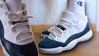 How To Lace Jordan 11 Lows 3 Ways w ON FEET  Featuring Snakeskin THE BEST WAY [upl. by Cimah945]