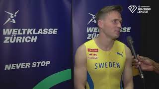 Karsten Warholm Loses Bet With Mondo Duplantis Wears Sweden Kit At Weltklasse Zurich Interview [upl. by Conlon]