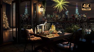 New York Balcony on New Years Eve with Fireworks City Ambience amp Auld Lang Syne Music  4K 🗽🎆🍾 [upl. by Schechter754]