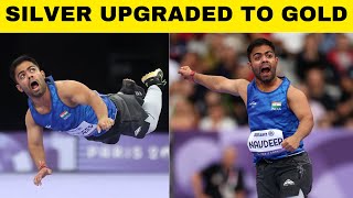 BREAKING Navdeep silver upgraded to GOLD in para javelin BIG controversy in Paralympics [upl. by Anaiad]