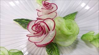 Red Radish Rose Carving Garnish  How To Make Radish Flower [upl. by Lanuk765]