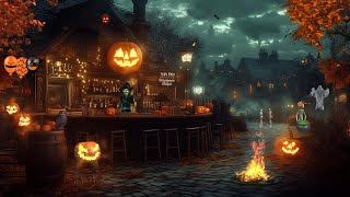 🎃Autumn Village Halloween Night🎃Crackling Fire Nature sounds RelaxChill Sleep👻 [upl. by Aikel605]