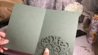 How to create this Laser Cut Pocket Fold Wedding Invitation with your Cameo or Cricut [upl. by Grefer]