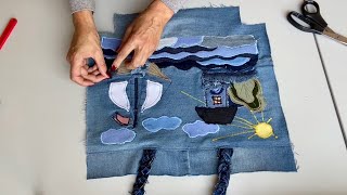 Easy Tutorial of Beautiful DENIM TOTE BAG from old jeans DIY [upl. by Rednaxela]