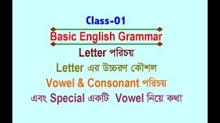 LetterVowelConsonant amp Special Vowel  Class01  Basic English Grammar [upl. by Feriga425]