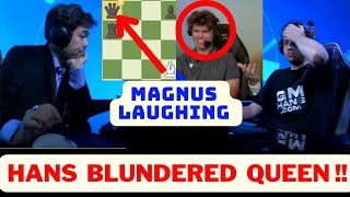 Hans Niemann blundered the QUEEN against Hikaru while Magnus Carlsen commentating  chess hikaru [upl. by Sunev]