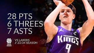 Kevin Huerter 28 pts 6 threes 7 asts vs Lakers 2324 season [upl. by Kamillah764]