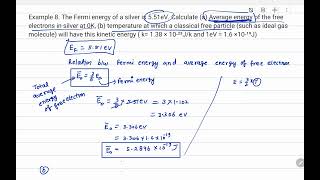 Example 8 The Fermi energy of a silver is 551eV Calculate a Average energy of the free electron [upl. by Dody]