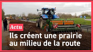 Colère des agriculteurs ils sèment un hectare sur la RN165 [upl. by Allerbag]