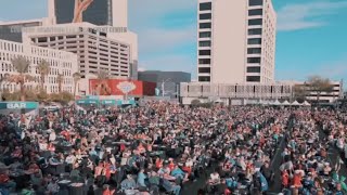 Massive location in Downtown Las Vegas transforming into free Super Bowl watch party [upl. by Ahsiener]