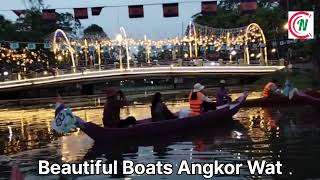 Water festival  Beautiful Boats Angkor Wat Cambodia ទូកស្អាតនៅអង្គរវត្តកម្ពុជា boat waterfestival [upl. by Etam]