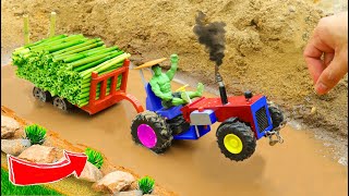 diy mini tractor dengerous stuck in mud with full trolley bamboo science project [upl. by Assilak]