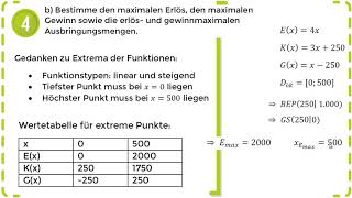 Lineare Funktionen  Erlöse Kosten amp Gewinn – Rechnen amp Interpretieren  Übung 2 [upl. by Jemine]