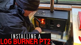 Installing a Log Burner in Our Campervan Conversion Part 2  Tiling  Outbacker Firebox Range Oven [upl. by Grady]