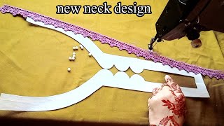 New neck design 2024 cutting and stitching  beautiful lace with mooti very easy [upl. by Kapeed]