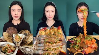 Mukbang 31Eat Seafood🦞🍤 scallops sashimi Oyster🦪 garlic 🧄 shrimp🍤 Arctic crab🦀 mix salmon oyster [upl. by Sauers565]