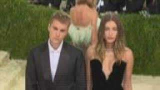 Justin Bieber and Hailey Baldwin pose together on Met Gala carpet [upl. by Airelav]