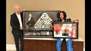 Rhianna celebrates 100 MILLION copies sold RIAA certified plaque ANTI album is Platinum [upl. by Ileana740]