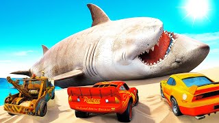 GIANT SHARK abandoned on the Shore Was Found by Lightning McQueen and Friends  PIxar Cars [upl. by Fleisher]