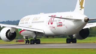 Gulf Air Dreamliner A9CFG Retro livery departing at Manchester [upl. by Atinuj681]