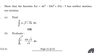 Show that the function fx  4x³ 18x2  27x7 has neither maxima nor minima CLASS 12 BOARD MODEL [upl. by Ogdon]