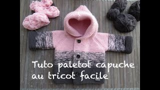 TUTO PALETOT TOP DOWN CAPUCHE TRICOT [upl. by Nomead572]