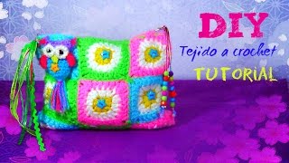 COSMETIQUERA TEJIDA A CROCHET PASO A PASO EN ESPAÑOL CON CUADROS GRANNY  NECESER [upl. by Oine]