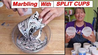 Pouring Underglaze For a Marbling Effect With Split Cups  Pottery Glazing Techniques [upl. by Retnyw580]