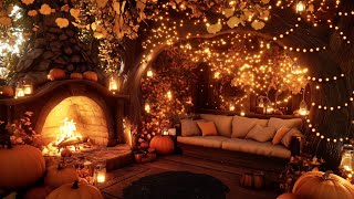 Cozy Autumn Porch Ambience  Cozy Fireplace Sounds  Halloween Ambience for Relaxing amp Sleep amp Focus [upl. by Aihsenot]