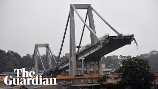 Aftermath of motorway bridge collapse in Genoa [upl. by Ecirum]