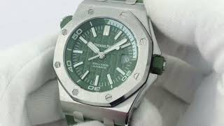 Royal Oak Offshore Diver Green 15710 JF 11 Best Edition on Green Rubber Strap A3120 [upl. by Neitsirhc]