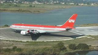 Amazing airplane taxi pirouette LTU Airbus A330223 Corfu airport Greece [upl. by Jurkoic]