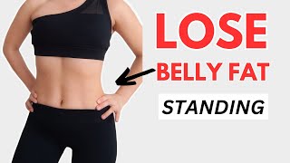 EASY STANDING workout to lose belly fat get a flat stomach in 10 days no jumping  DAY 1 [upl. by Jay]